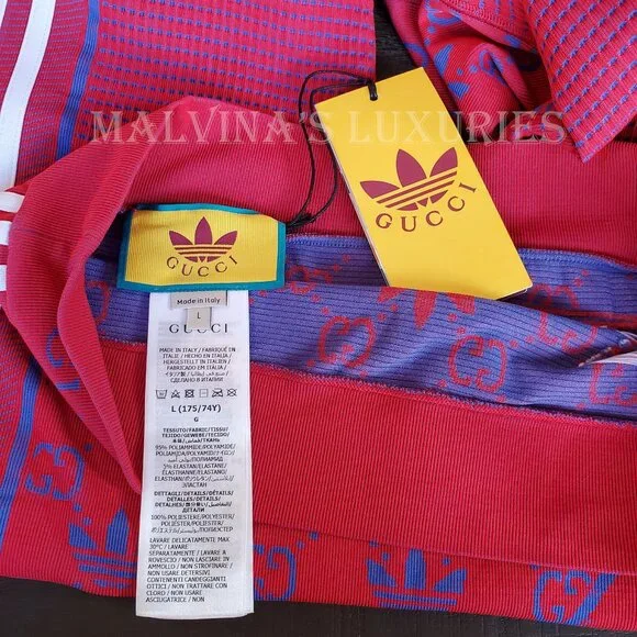 GUCCI PANTS RED GG LOGO TREFOIL JACQUARD JERSEY LEGGINGS sz L LARGE